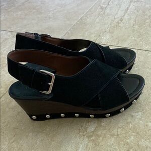 Donald J. Pliner Black Wedge Sandals with Adjustable Ankle Strap